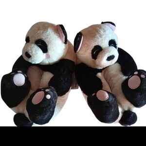 Women’s Plush Panda Slippers - Black & White
